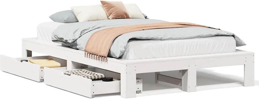 VidaXL Bedframe Massief Grenenhout 120x200 cm Wit