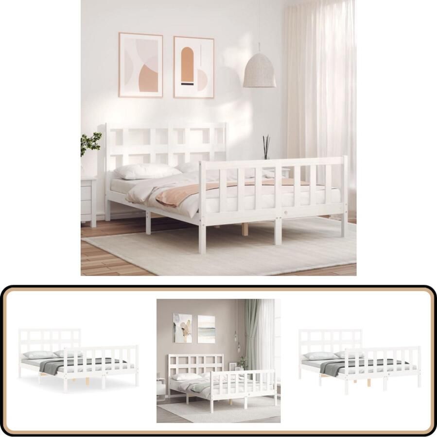 VidaXL Bedframe Massief Grenenhout 120x200 cm Wit Massief Hout Bed Frame Houten Bed Grenenhout Bed Wit Bed Tweepersoons Bed Slaapkamer Meubels