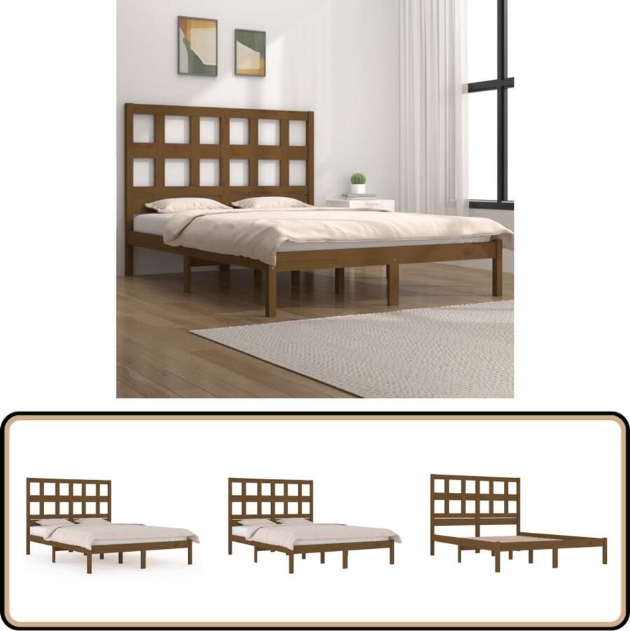 VidaXL Bedframe Massief Grenenhout 120x200cm Honingbruin Houten Bedframe Massief Grenenhout Bed Bedframe 120x200 Bruine Bedbank Modern Bedframe