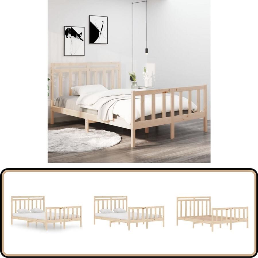 VidaXL Bedframe massief grenenhout 135x190 cm Bed Frame Tweepersoons Bed Houten Bed Grenenhout Bed Lattenbodem