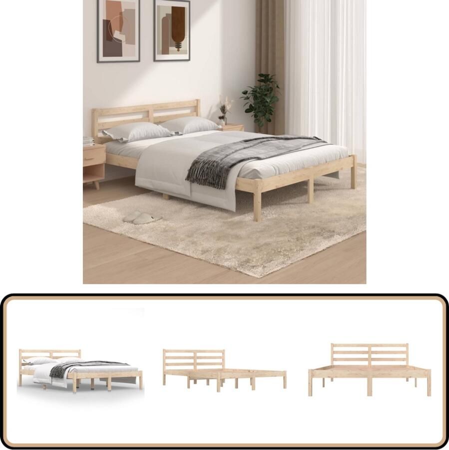 VidaXL Bedframe Massief Grenenhout 135x190 cm Houten Bed Frame Massief Grenenhout Dubbele Bed Modern Design Slaapcomfort Stapelbare Boxspring