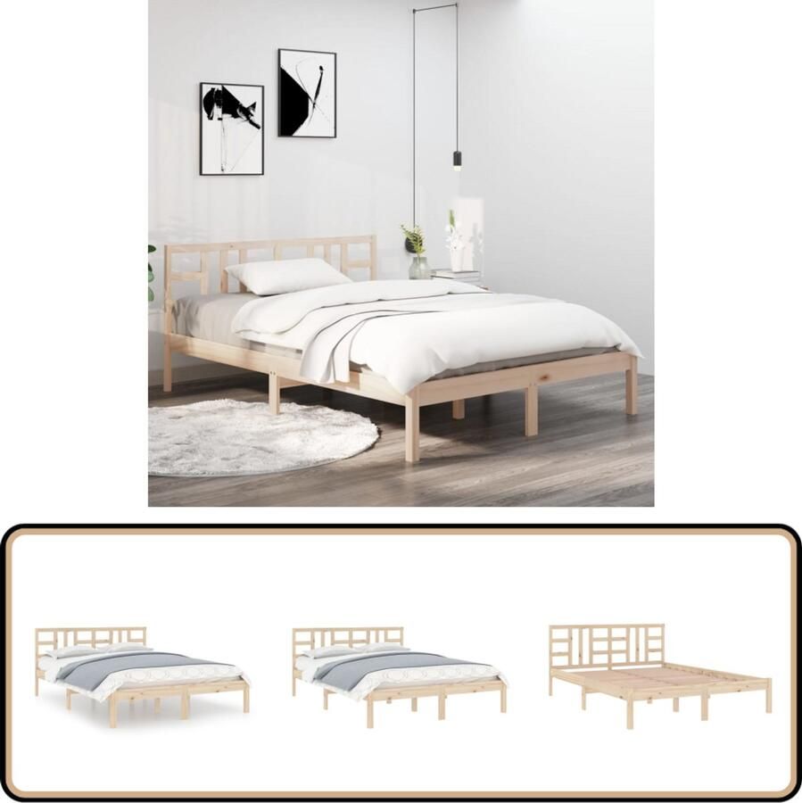VidaXL Bedframe Massief Grenenhout 135x190 cm Houten Bed Frame Massief Grenenhout Tweepersoons Bed Boxspring Bed King Size Bed Hoofdbord Bedbank