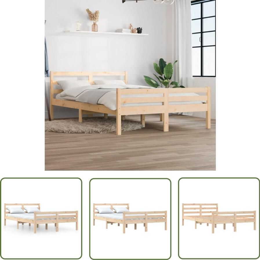 VidaXL Bedframe Massief Grenenhout 135x190 cm Houten Bedframe Dubbele Bed Massieve Grenen Slaapcomfort Modern Design Stabiele Constructie
