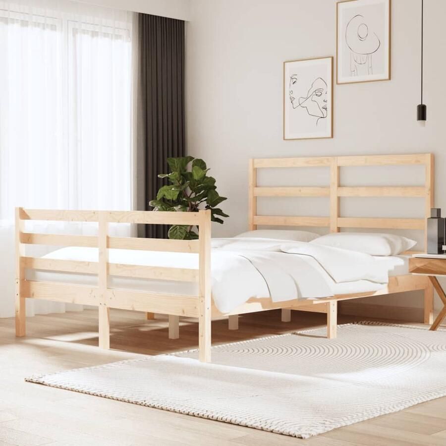 VidaXL Bedframe Massief Grenenhout 135x190 cm Houten Bedframe Grenenhout Bedframe Tweepersoons Bed King Size Bed Stapelbare Boxspring Hoofdbord Stabiele Bedbodems - Foto 2