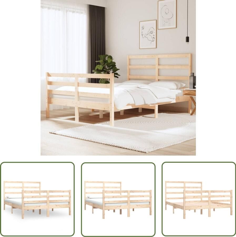 VidaXL Bedframe Massief Grenenhout 135x190 cm Houten Bedframe Grenenhout Bedframe Tweepersoons Bed King Size Bed Stapelbare Boxspring Hoofdbord Stabiele Bedbodems