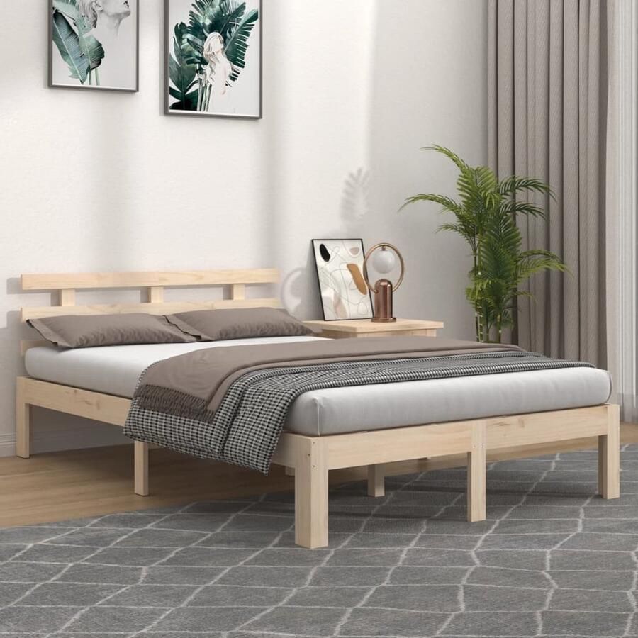 VidaXL Bedframe Massief Grenenhout 160x200 cm Houten Bedframe Massief Grenenhout Bedframe 160x200 Tweepersoons Bed Stapelbare Boxspring Hoofdbord - Foto 2