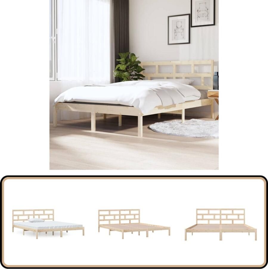 VidaXL Bedframe Massief Grenenhout 135x190 cm Houten Bedframe Massief Grenenhout Bedframe 135x190 Tweepersoon Bed Modern Bedframe