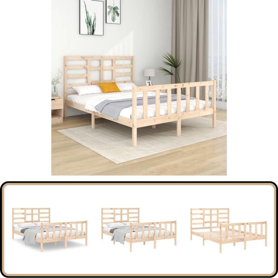 VidaXL Bedframe Massief Grenenhout 135x190 cm Houten Bedframe Massief Grenenhout Bedframe 135x190 Modern Design Stabiele Constructie