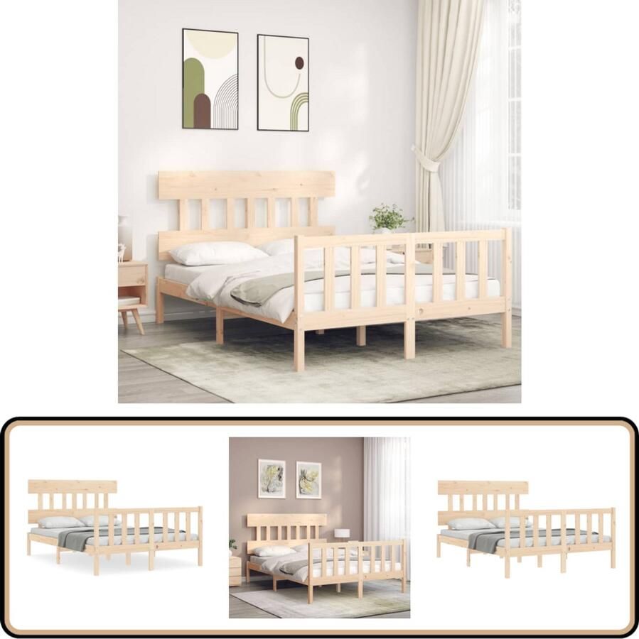 VidaXL Bedframe Massief Grenenhout 135x190 cm Massief Grenenhouten Bed Frame Tweepersoons Bed Houten Bed Frame Hoofdbord