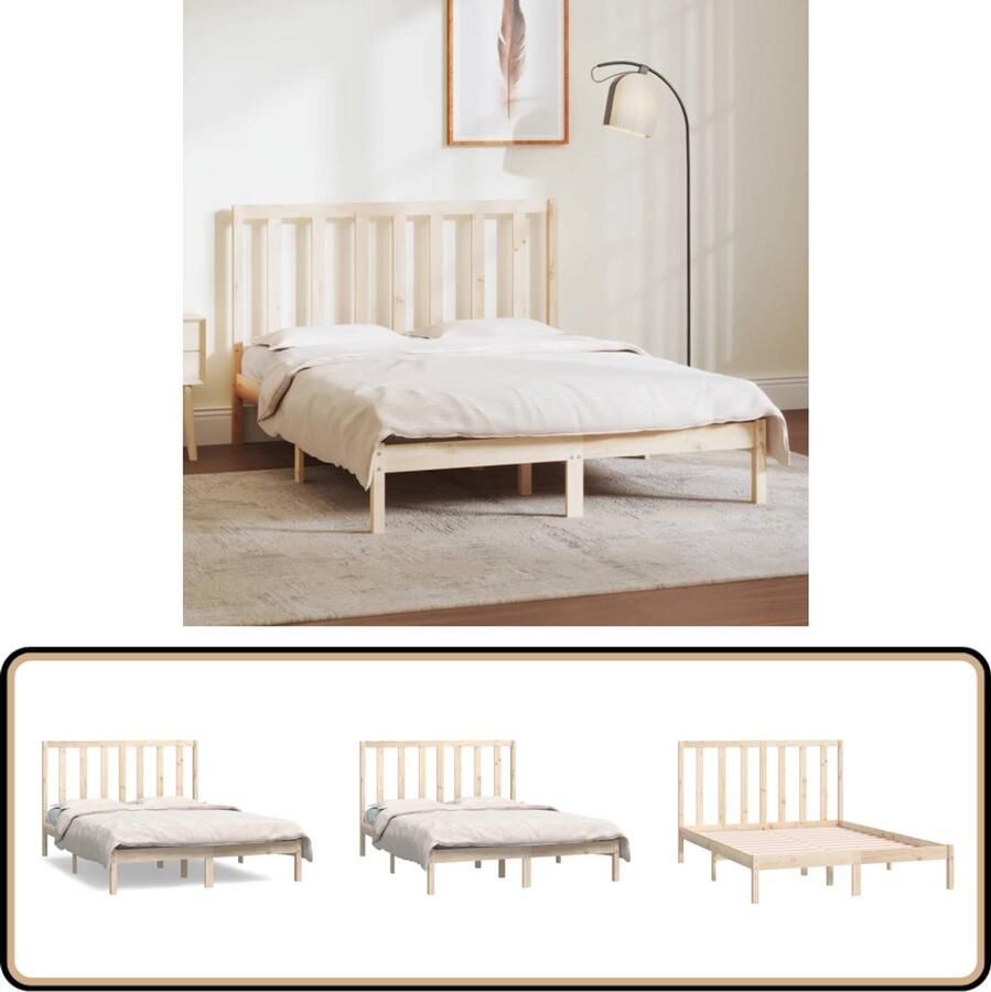 VidaXL Bedframe Massief Grenenhout 135x190 cm Massief Hout Bed Grenenhouten Bed Modern Bed Tweepersoons Bed Bedframe