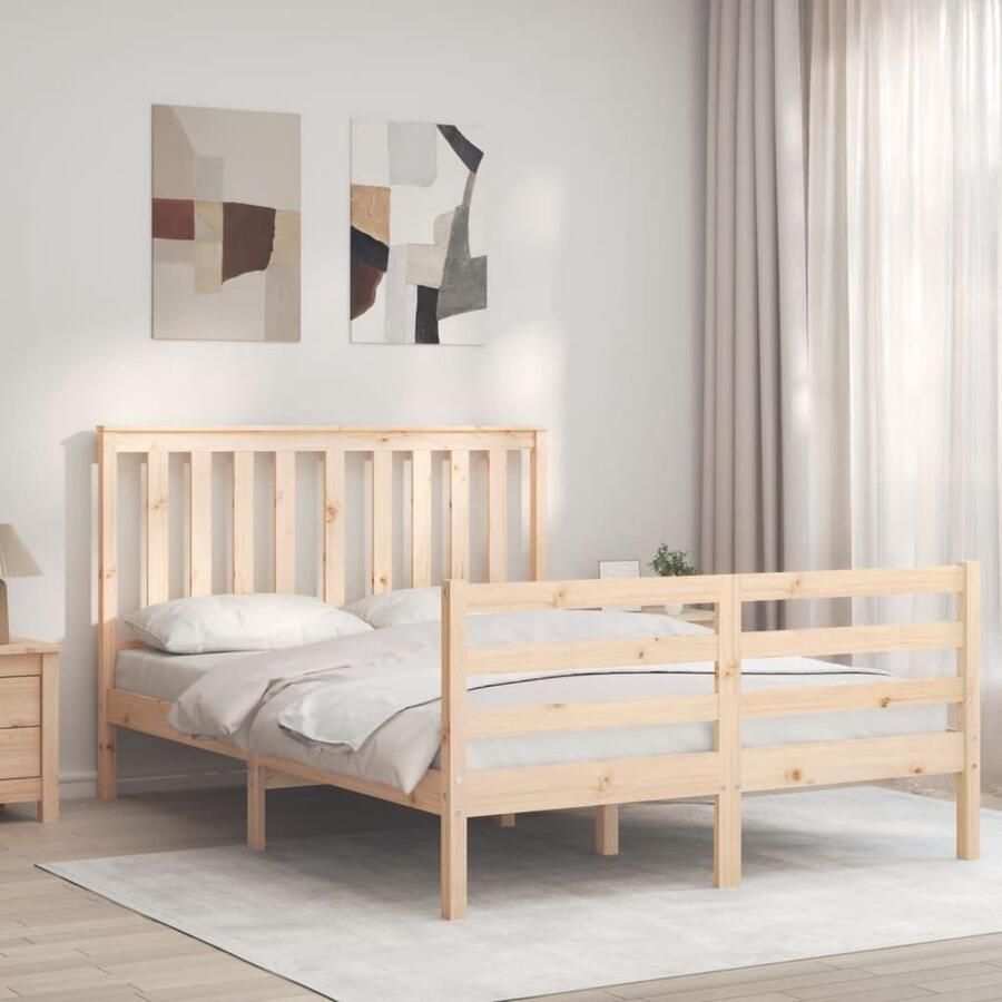 VidaXL Bedframe Massief Grenenhout 135x190 cm Massief Hout Bed Grenenhouten Bed Tweepersoons Bed Boxspring Frame Slaapkamer Meubels Slaapkamerdecoratie - Foto 2