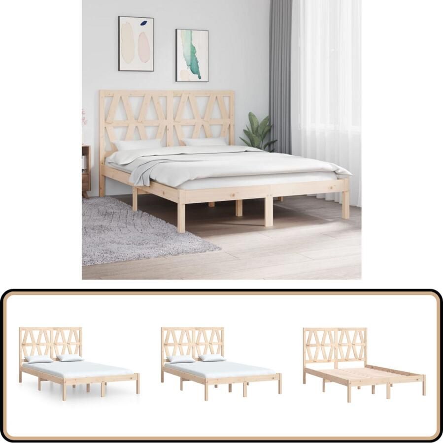 VidaXL Bedframe Massief Grenenhout 135x190 cm Massief Hout Bed Grenenhouten Bed Tweepersoons Bed Bedframe Boxspring Bed Slaapkamer Meubels
