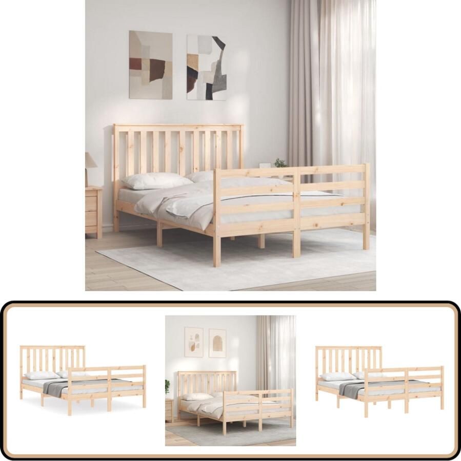 VidaXL Bedframe Massief Grenenhout 135x190 cm Massief Hout Bed Grenenhouten Bed Tweepersoons Bed Boxspring Frame Slaapkamer Meubels Slaapkamerdecoratie