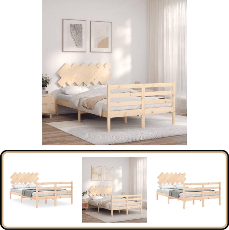 VidaXL Bedframe Massief Grenenhout 135x190 cm Massief Houten Bed Frame Grenenhouten Bed Tweepersoons Bed Frame Bruin Houten Bed