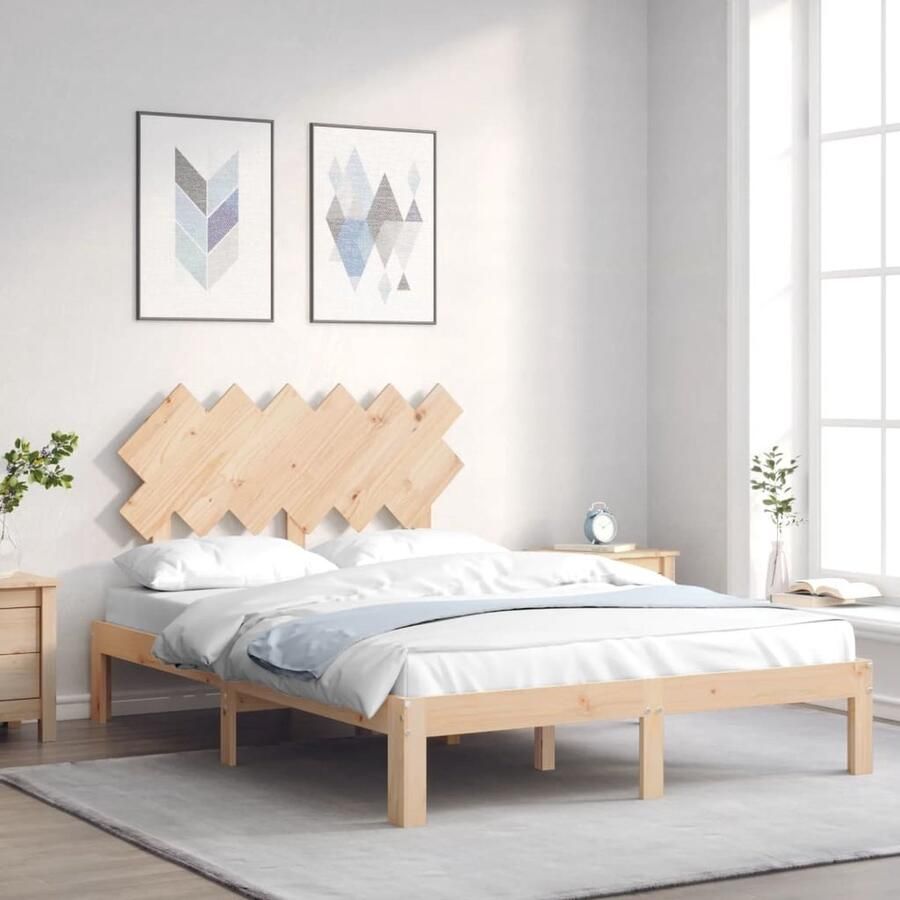 VidaXL Bedframe Massief Grenenhout 135x190 cm Massief Houten Bed Tweepersoons Bed Grenenhouten Bed Frame Hoofdbord Slaapkamer Meubels - Foto 3