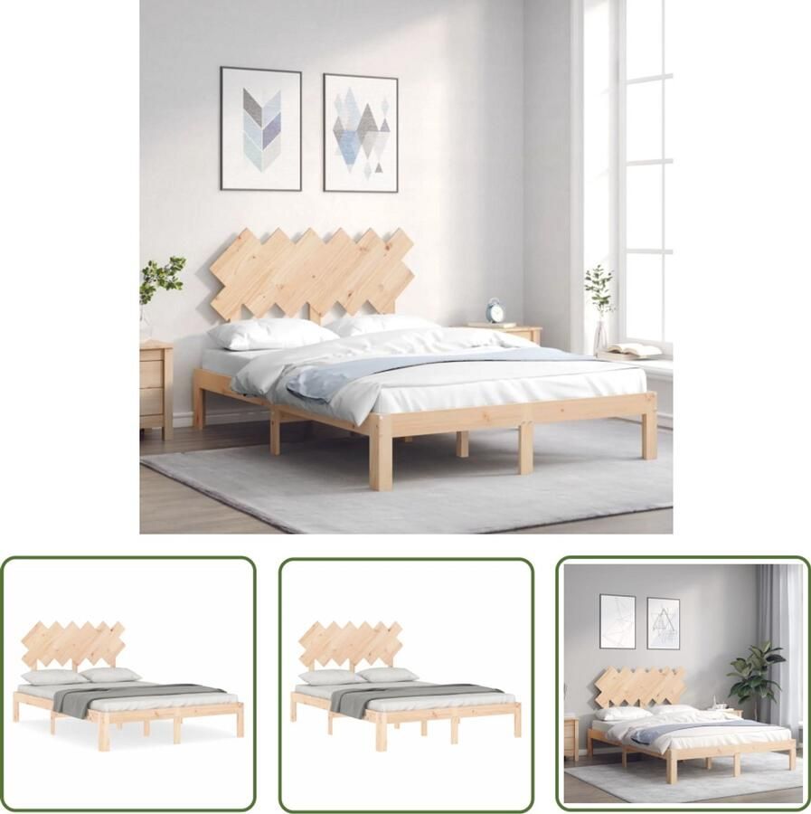 VidaXL Bedframe Massief Grenenhout 135x190 cm Massief Houten Bed Tweepersoons Bed Grenenhouten Bed Frame Hoofdbord Slaapkamer Meubels - Foto 2