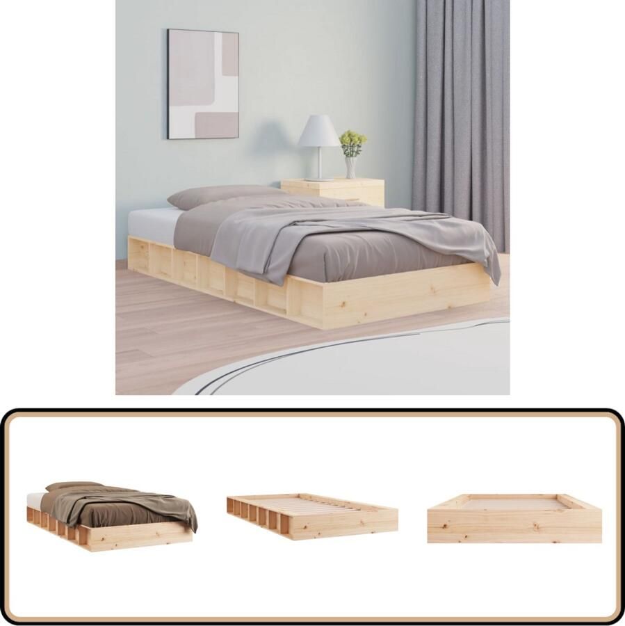 VidaXL Bedframe Massief Grenenhout 135x190 cm Massief Houten Bedframe Grenenhouten Bed Bedframe Bruin Tweepersoons Bedframe Compact Bedframe Ruim Bespaardend Bedframe