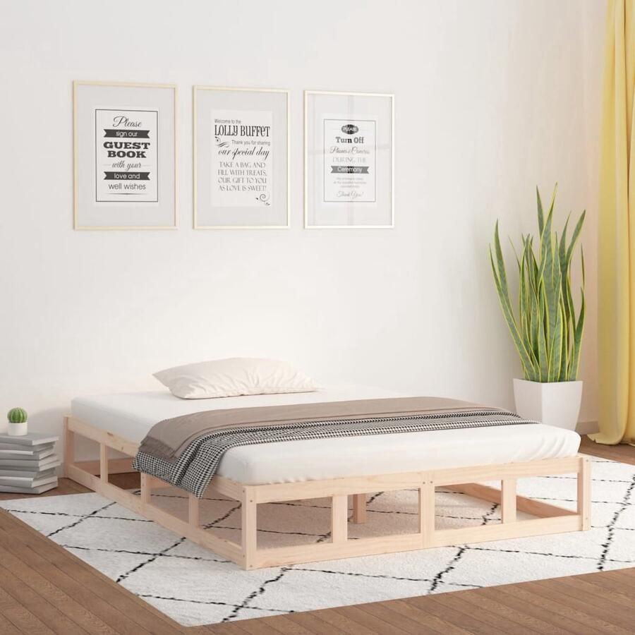 VidaXL Bedframe 140x200 cm Massief Grenenhout Modern Bedframe Houten Bedframe Tweepersoons Bed Grenenhouten Bed Stabiele Bedframe Lattenbodem Bedframe Bruin - Foto 2