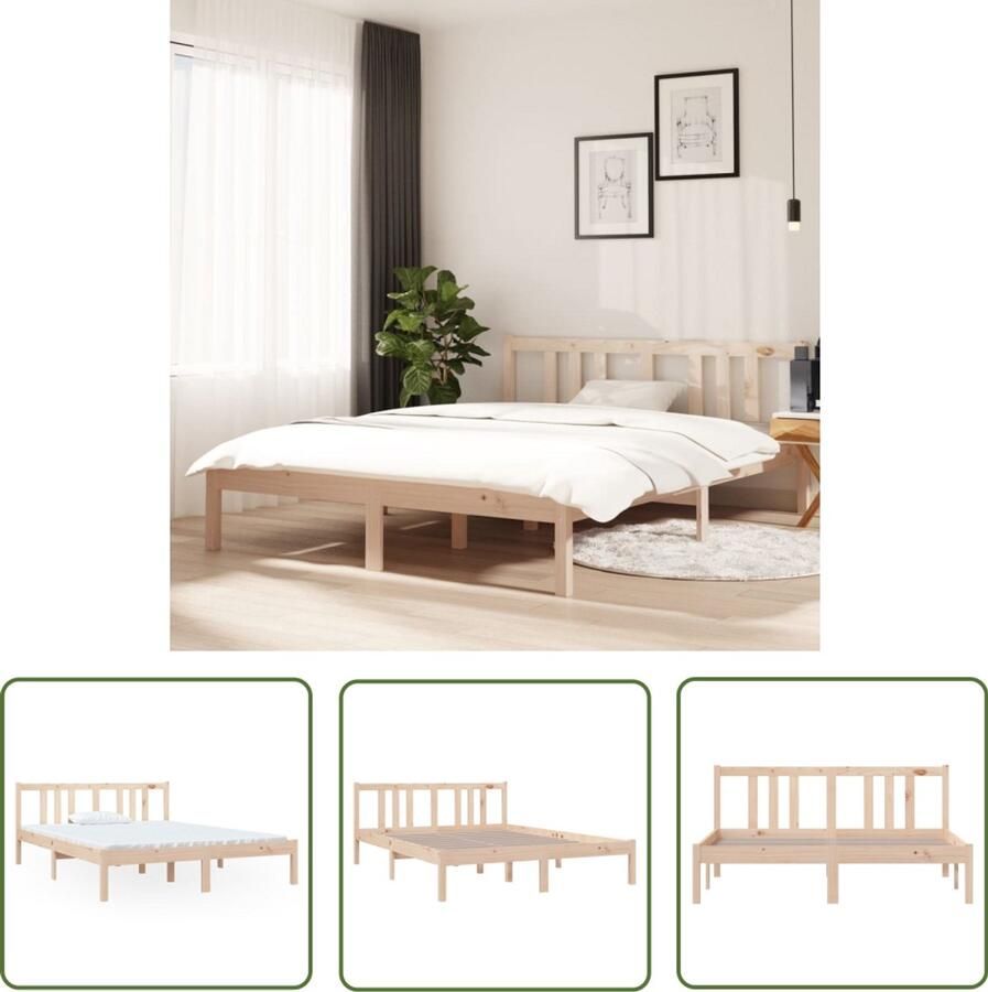 VidaXL Bedframe Massief Grenenhout 140x190 cm Houten Bedframe Massief Grenenhout Bedframe 140x190 Modern Bedframe Stabiel Bedframe Comfortabel Hoofdeinde