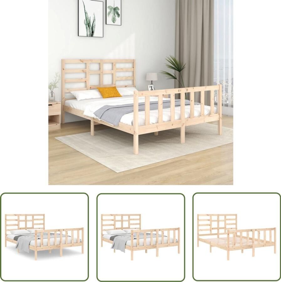VidaXL Bedframe Massief Grenenhout 140x190 cm Houten Bedframe Massief Grenenhout Bedsteun Boxspring Tweepersoonsbed Design Bed Stapelbare Bedden Minimalistisch Bed Landelijk Bed Vintage Bed