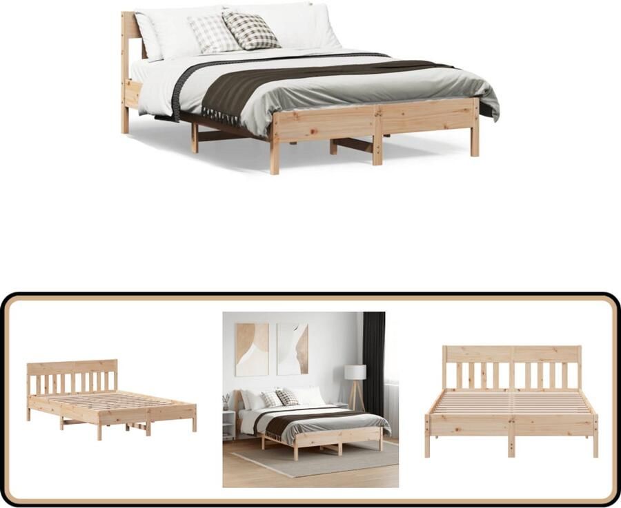 VidaXL Bedframe Massief Grenenhout 140x190 cm Massief Grenenhout Bed Frame Bruin Bed Frame Tweepersoons Bed Frame Bed Met Hoofdbord Boxspring Bed Frame