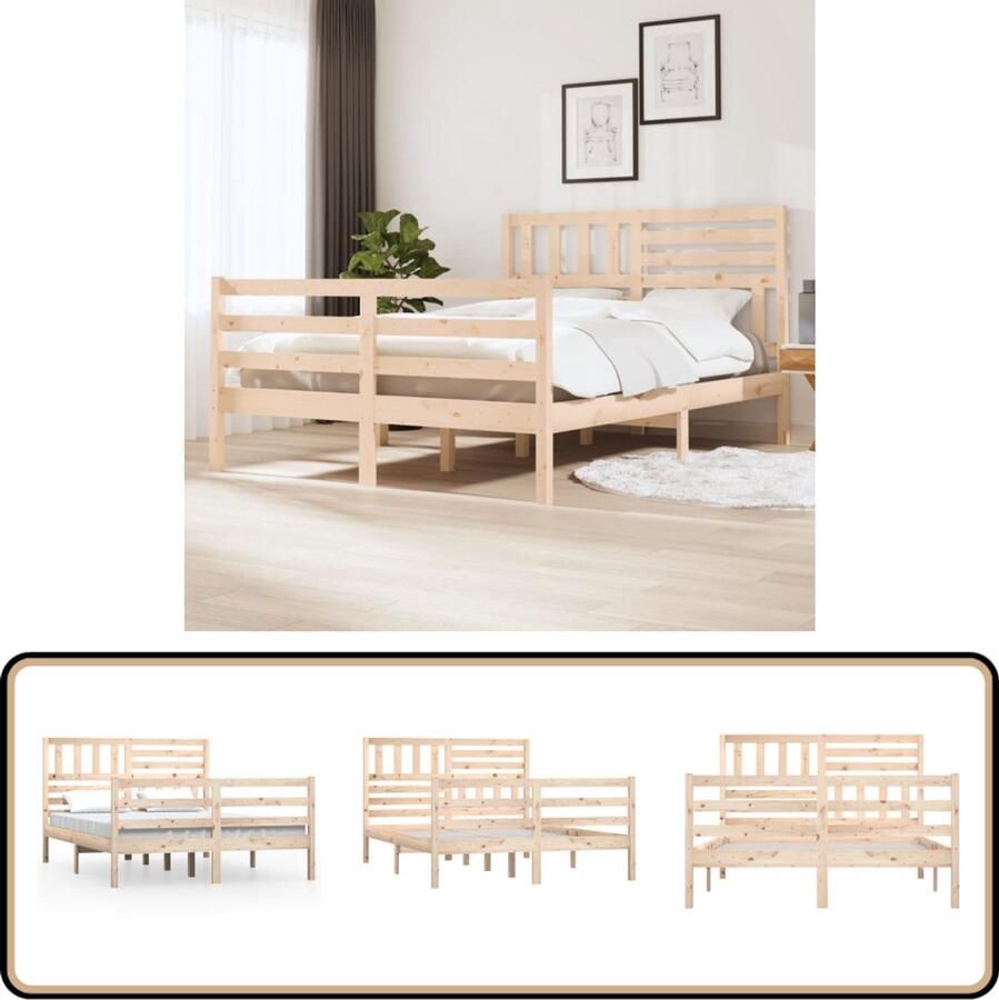 VidaXL Bedframe massief grenenhout 140x190 cm Massief Grenenhout Bedframe Hoofd- En Voetbord Bedframe 140x190 Slaapkamer Meubels Vintage Bedframe