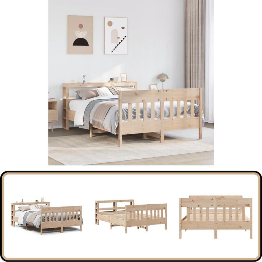 VidaXL Bedframe Massief Grenenhout 140x190 cm Massief Houten Bed Grenen Bed Tweepersoons Bed Bedframe Boxspring Bed
