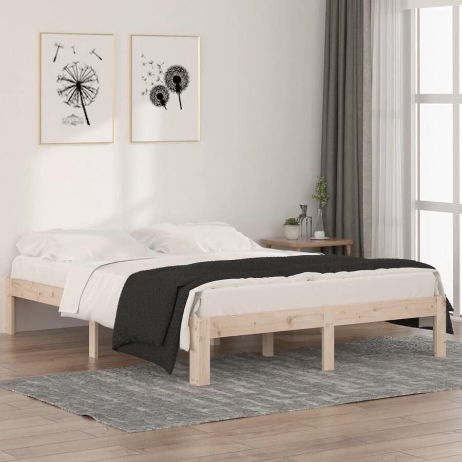 VidaXL Bedframe Massief Grenenhout 140x190 cm Natuurlijk Modern Bedframe Houten Bedframe Grenenhouten Bedframe Slaapkamer Meubels Enkelpersoons Bed Zonder Matras - Foto 2