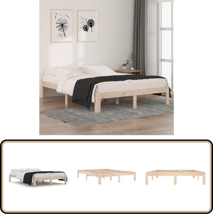 VidaXL Bedframe Massief Grenenhout 140x190 cm Natuurlijk Modern Bedframe Houten Bedframe Grenenhouten Bedframe Slaapkamer Meubels Enkelpersoons Bed Zonder Matras
