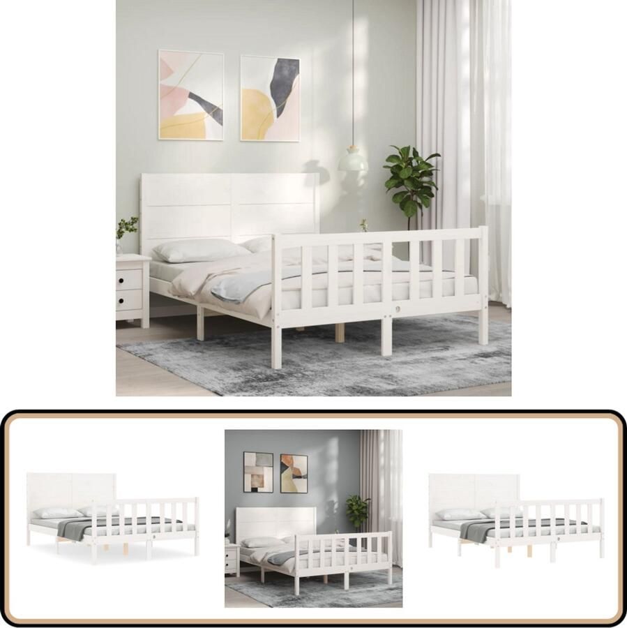 VidaXL Bedframe Massief Grenenhout 140x190 cm Wit Massief Grenenhouten Bed Wit Bed Frame Tweepersoons Bed Met Lattenbodem Houten Bed