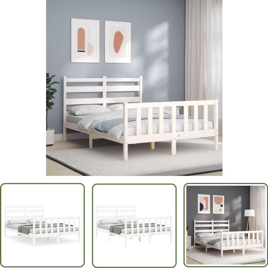 VidaXL Bedframe Massief Grenenhout 140x190 cm Wit Massief Hout Bed Frame Wit Bed Frame Grenenhout Bed Frame Tweepersoons Bed Frame Slaapkamer Meubels