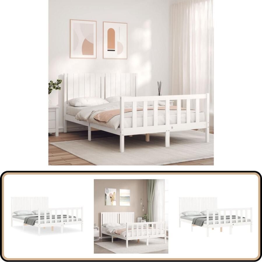 VidaXL Bedframe Massief Grenenhout 140x190 cm Wit Massief Hout Bed Grenenhout Bed Witte Bed Frame Tweepersoons Bed Slaapkamer Meubels