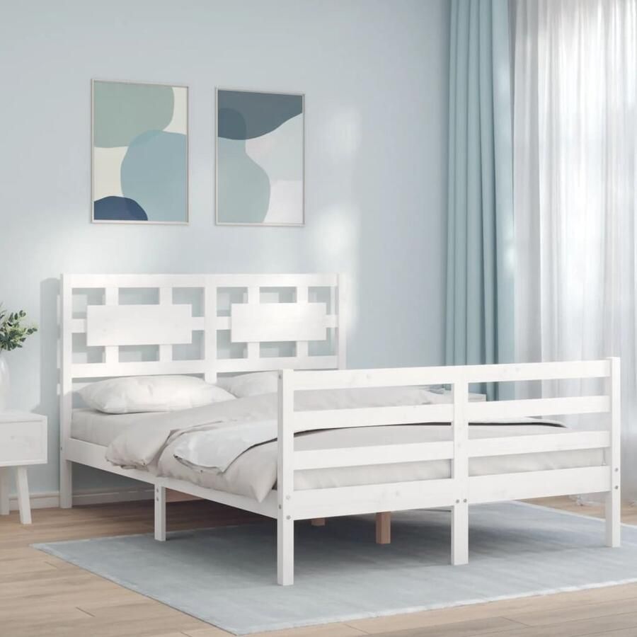 VidaXL Bedframe Massief Grenenhout 140x190 cm Wit Massief Hout Bed Grenenhout Bed Witte Bed Tweepersoons Bed Slaapkamer Meubels Slaapkamerdecor - Foto 2