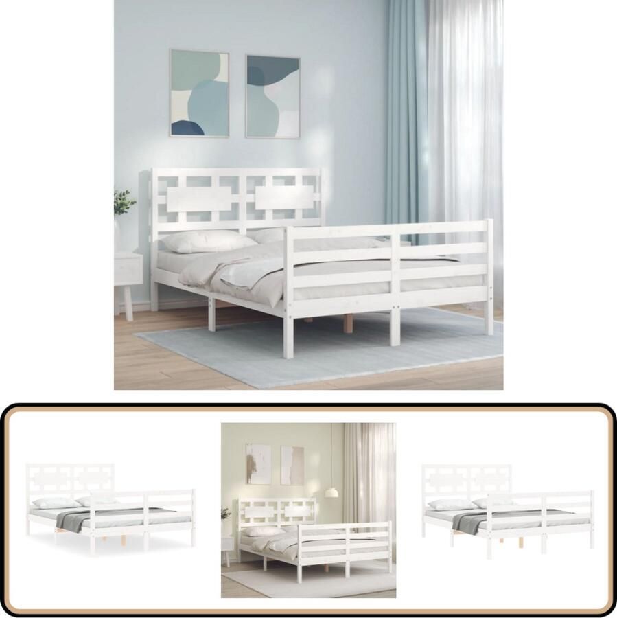VidaXL Bedframe Massief Grenenhout 140x190 cm Wit Massief Hout Bed Grenenhout Bed Witte Bed Tweepersoons Bed Slaapkamer Meubels Slaapkamerdecor