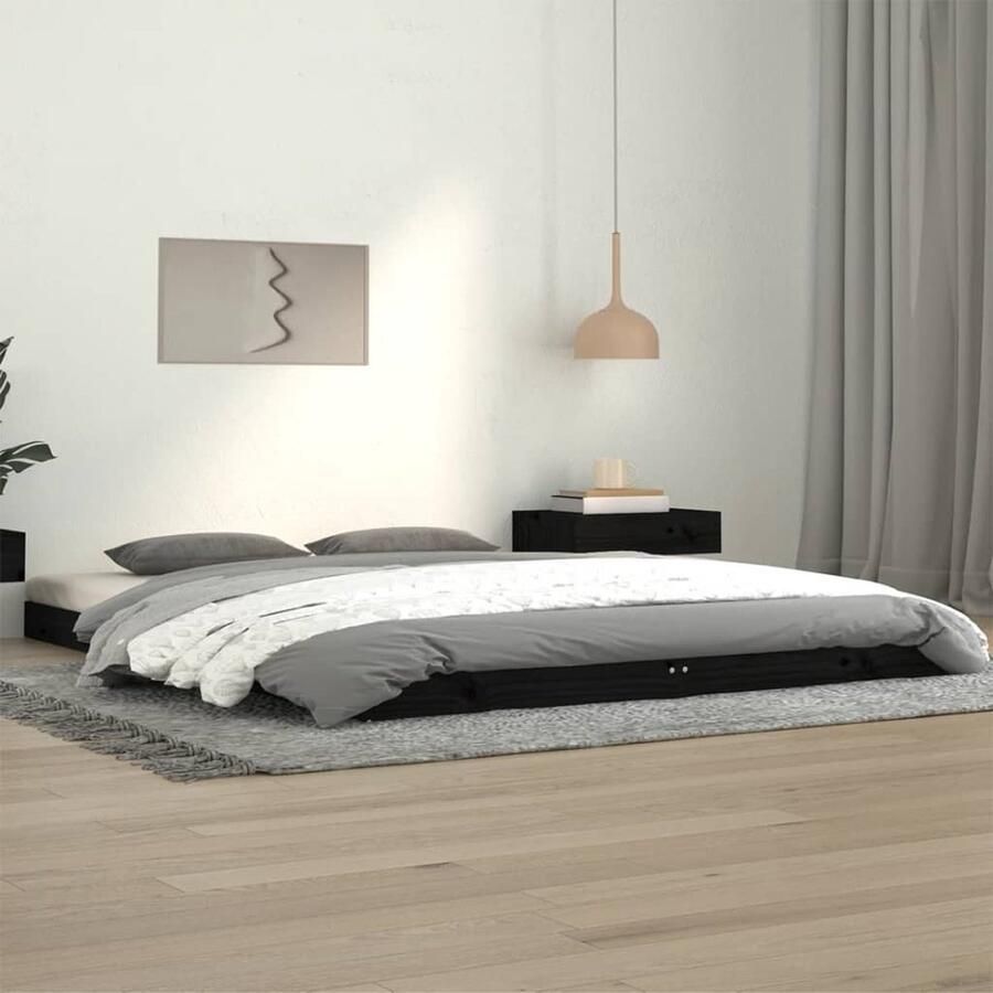 VidaXL Bedframe Massief Grenenhout 140x190 cm Zwart Houten Bedframe Massief Grenenhout Zwarte Bedframe Enkelpersoonsbed Modern Bedframe Stabiele Bedframe