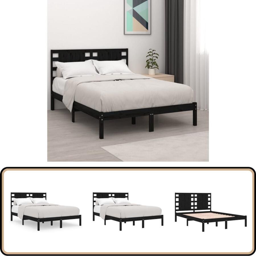 VidaXL Bedframe Massief Grenenhout 140x190 cm Zwart Klassieke Bed Frame Massief Grenenhout Bed Zwarte Bed Frame Tweepersoons Bed Frame Boxspring Bed Frame Slaapcomfort Design Bed Frame