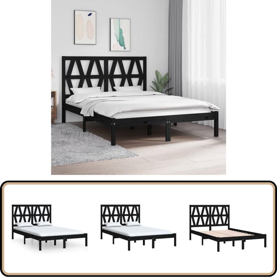 VidaXL Bedframe Massief Grenenhout 140x190 cm Zwart Massief Hout Bed Zwarte Bed Tweepersoons Bed Boxspring Bed Slaapkamer Meubels