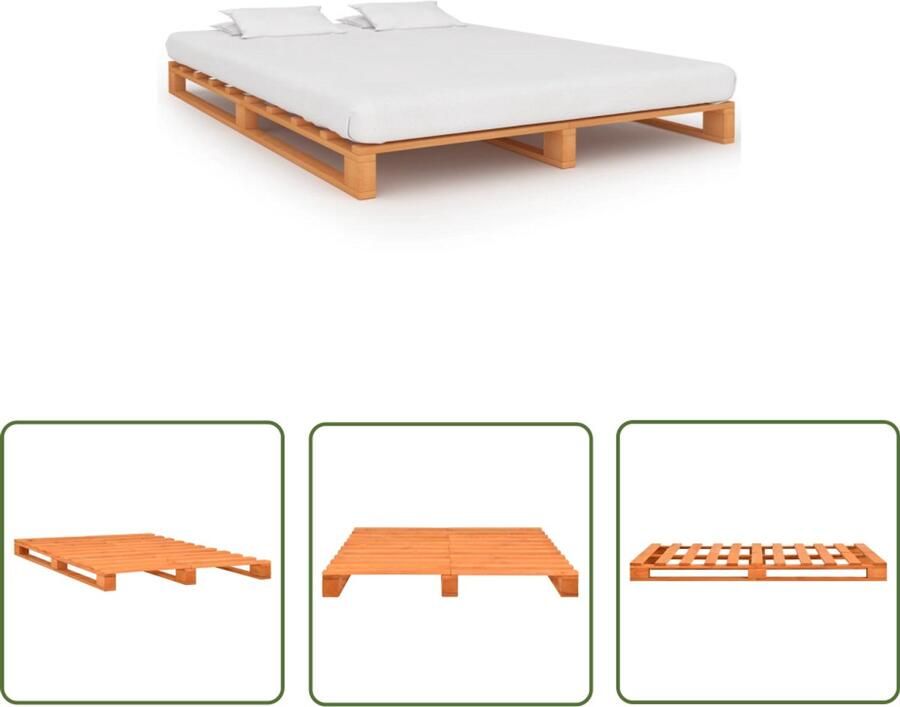 VidaXL Bedframe Massief Grenenhout 140x200 cm Bruin Pallet Bedframe Houten Bedframe Grenenhout Bedframe Tweepersoons Bed Bruine Bedframe Vintage Bedframe Landelijk Bedframe Simpel Bedframe Budget Bedframe