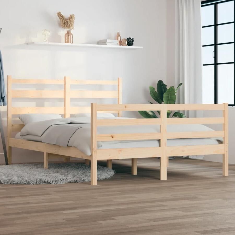 VidaXL Bedframe Massief Grenenhout 140x200 cm Houten Bed Frame Klassiek Bed Grenenhout Bed Massief Hout Bed Tweepersoons Bed Boxspring Bed Slaapcomfort - Foto 2