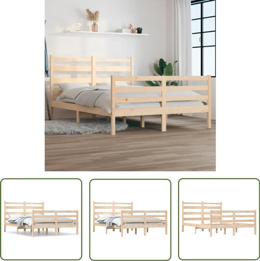 VidaXL Bedframe Massief Grenenhout 140x200 cm Houten Bed Frame Klassiek Bed Grenenhout Bed Massief Hout Bed Tweepersoons Bed Boxspring Bed Slaapcomfort