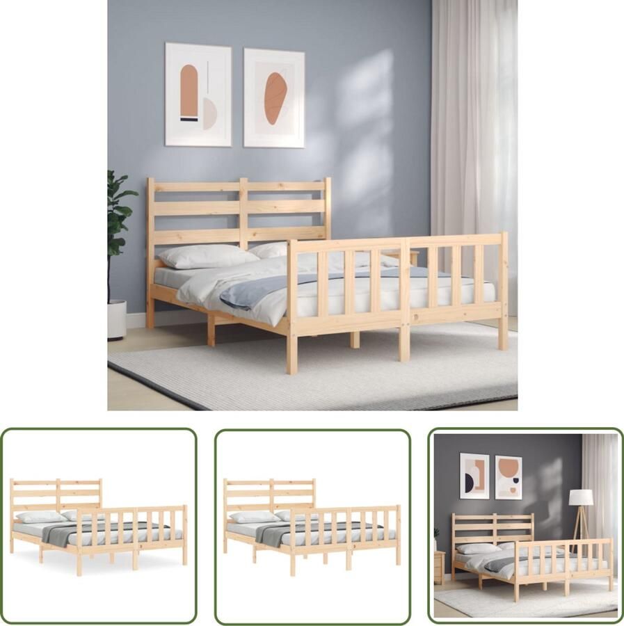 VidaXL Bedframe Massief Grenenhout 140x200 cm Massief Hout Bed Grenenhout Bed Tweepersoons Bed Bruine Bed Slaapkamer Meubels Boxspring Frame - Foto 2