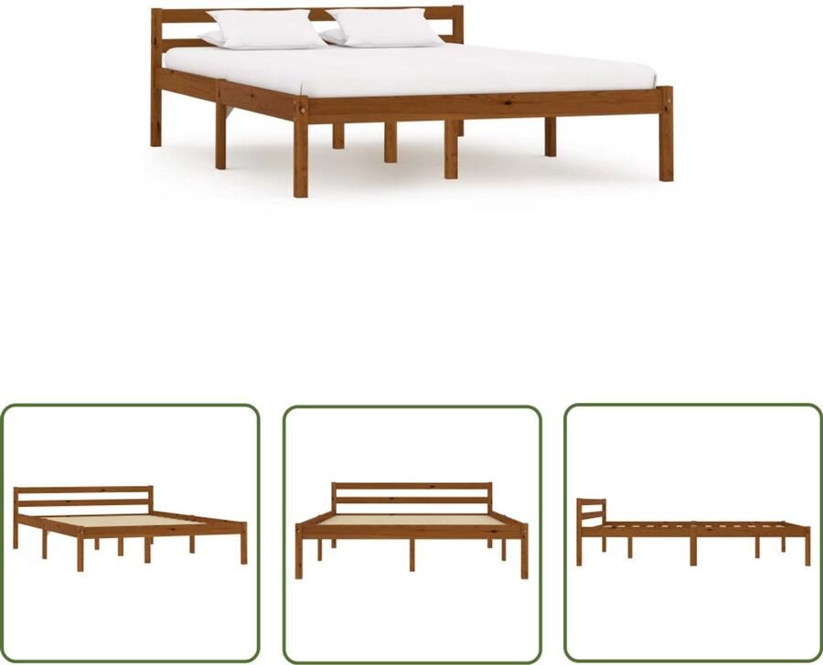 VidaXL Bedframe Massief Grenenhout 140x200 cm Massief Hout Bedframe Grenenhout Bedframe Honigbruin Bedframe Tweepersoons Bedframe 140x200 Modern Bedframe Stoere Bedframe