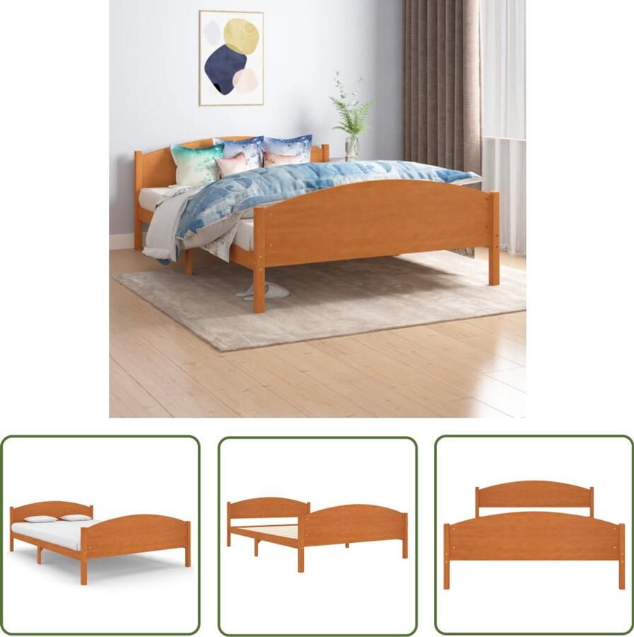 VidaXL Bedframe Massief Grenenhout 140x200 cm Massief Houten Bedframe Grenenhout Bed Tweepersoons Bed Bruine Bed Honigbruin Bed Slaapcomfort Luxe Bed Stijlvol Bed Eenvoudig Bed Kamerdecoratie