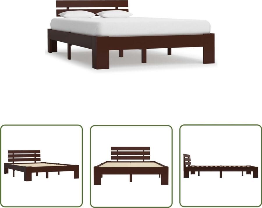 VidaXL Bedframe Massief Grenenhout 140x200 cm Massieve Houten Bedframe Donkere Bruine Bed Tweepersoons Bed Grenenhouten Bed Frame Slaapkamers Meubels Modern Design Bed Budget Vriendelijk Bed