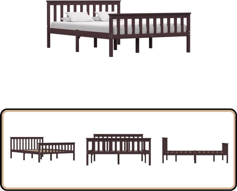 VidaXL Bedframe Massief Grenenhout 140x200 cm Modern Bed Massief Hout Bed Grenenhout Bed Tweepersoons Bed Donkere Bruine Bed