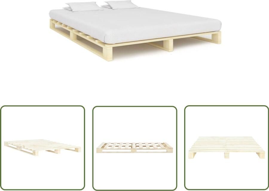 VidaXL Bedframe Massief Grenenhout 140x200 cm Pallet Bedframe Massief Hout Bed Grenenhout Bed Tweepersoons Bed Bruine Bed Vintage Bed Landelijk Bed Slaapkamers Meubels Bed Met Lattenbodem