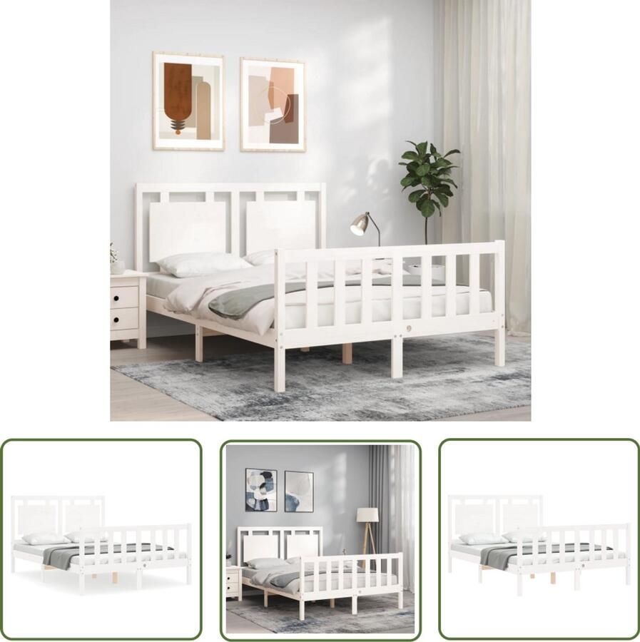 VidaXL Bedframe Massief Grenenhout 140x200 cm Wit Massief Hout Bed Grenenhout Bed Tweepersoons Bed Witte Bed Frame Bed Met Lattenbodem