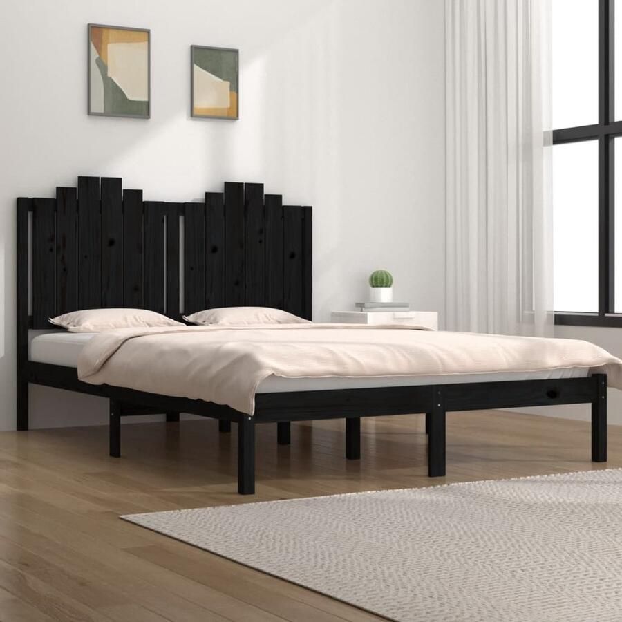 VidaXL Bedframe Massief Grenenhout 140x200 cm Zwart Houten Bed Frame Massief Grenenhout Bed Frame Zwart King Size Bed Frame Tweepersoons Bed Frame Boxspring Frame - Foto 2