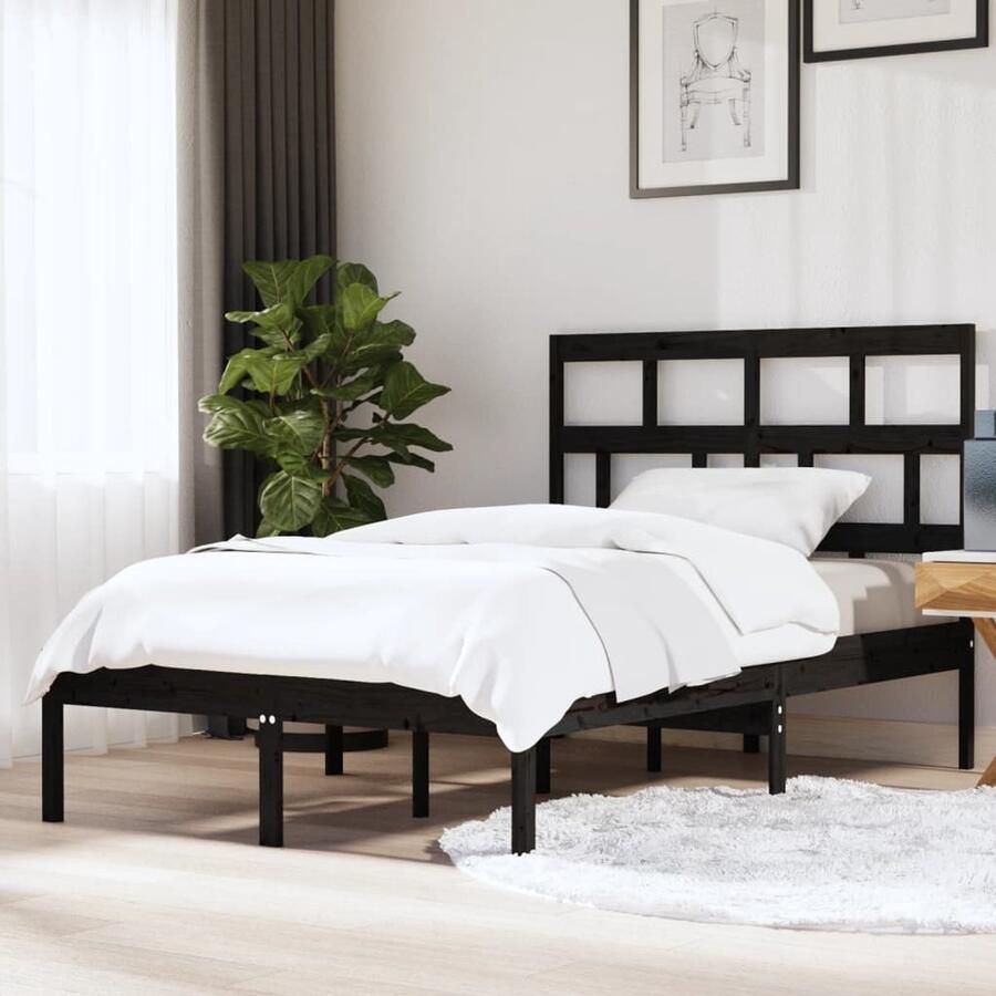 VidaXL Bedframe Massief Grenenhout 140x200 cm Zwart Modern Bed Frame Houten Bedframe Zwarte Bedframe Tweepersoons Bedframe 140x200 Grenenhouten Bedframe - Foto 2