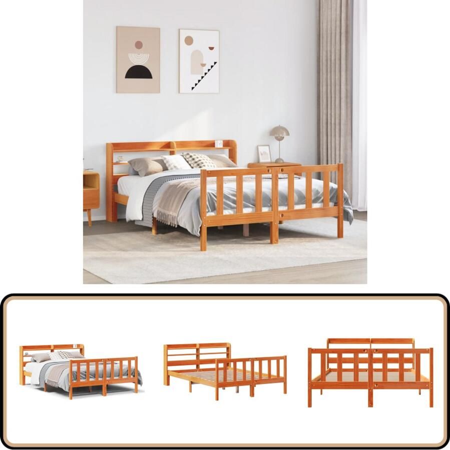 VidaXL Bedframe Massief Grenenhout 150x200 cm Bed Frame Houten Bed Boxspring Frame Kingsize Bed Tweepersoonsbed